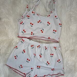 2pc Women's Cherry Satin Cami & Shorts pjs Set Sleepwear Size M